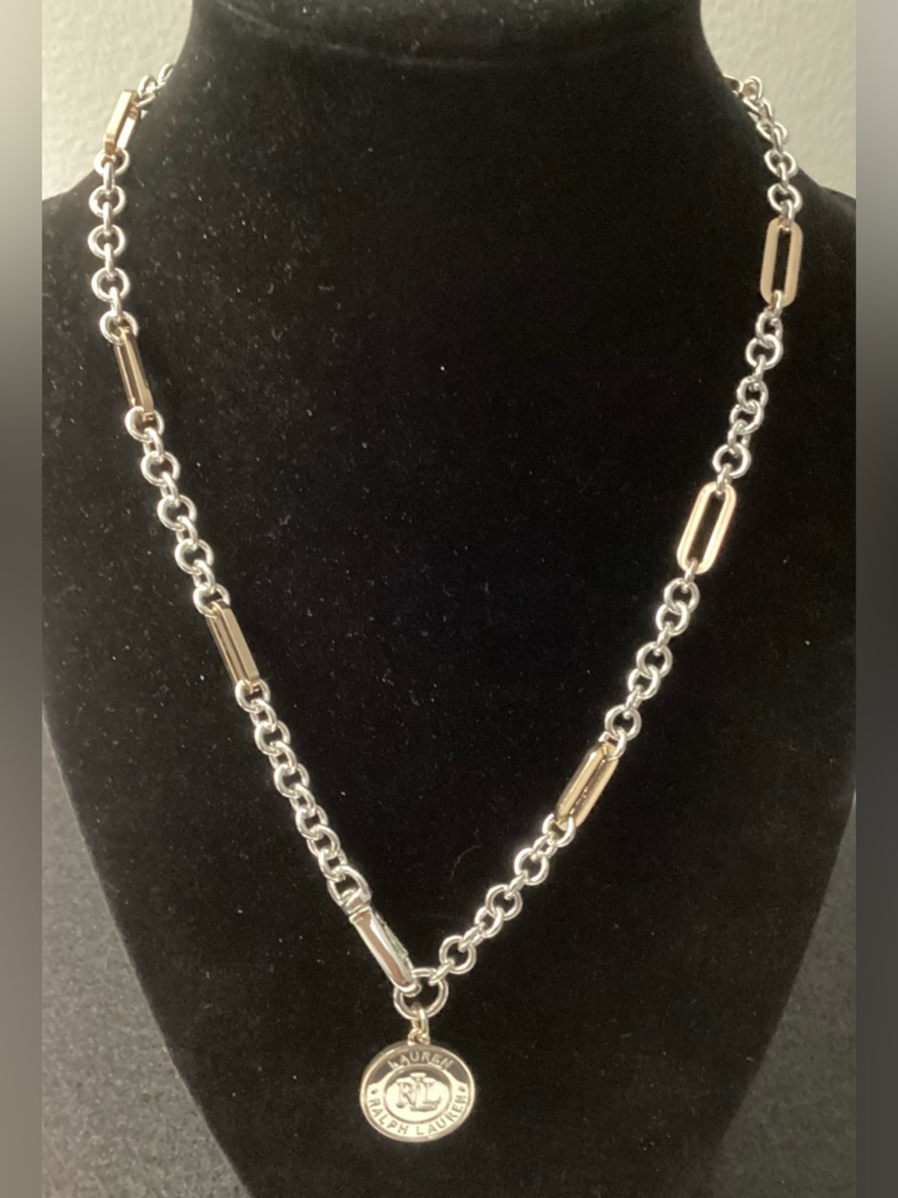 Lauren Ralph Lauren Two-Tone Chain Necklace with Logo Coin Pendant